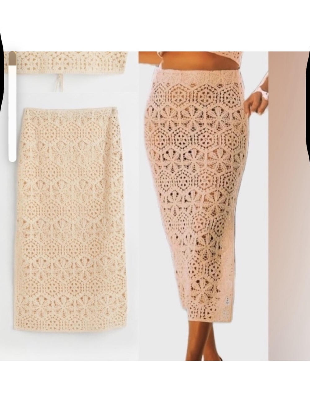 NWT H&M Crochet Midi Pencil Skirt in Cream Size M